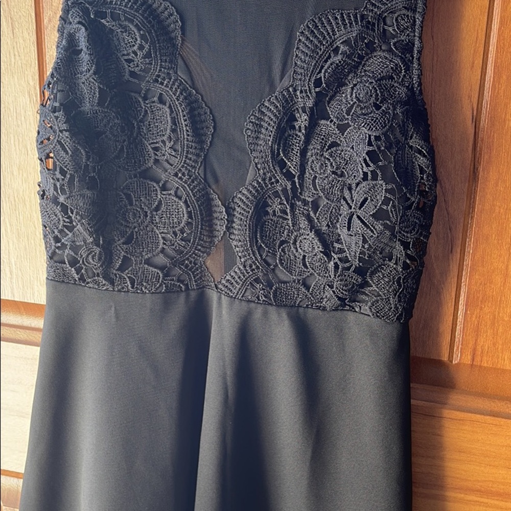 Black Dress With Mesh & Embroidery Accents